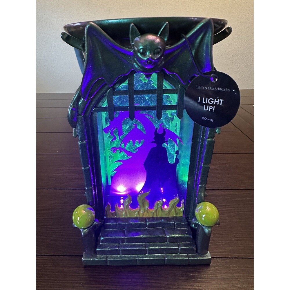 Bath & Body Works Light Up MALEFICENT Shadowbox Pedestal 3-Wick Candle Holder